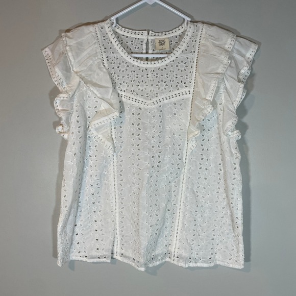 Good Hart Tops - Good Hart Matilda Jane White Eyelet Ruffle Flutter Slv Cotton Blouse Top L Boho